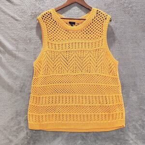 Talbots Yellow Multi Pattern Open Crochet Sleeveless Sweater Size 2X Petite